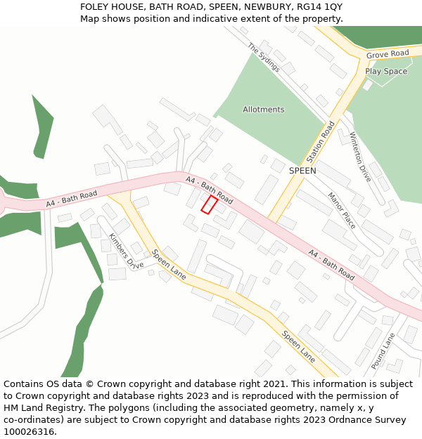 FOLEY HOUSE, BATH ROAD, SPEEN, NEWBURY, RG14 1QY: Location map and indicative extent of plot