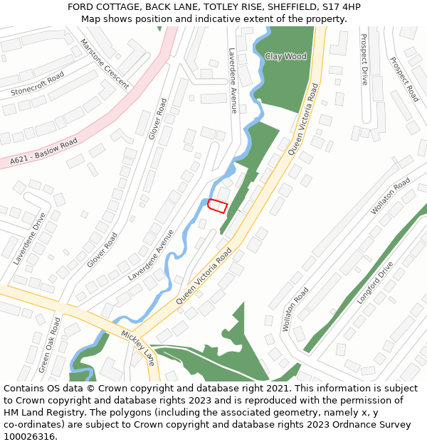 FORD COTTAGE, BACK LANE, TOTLEY RISE, SHEFFIELD, S17 4HP: Location map and indicative extent of plot