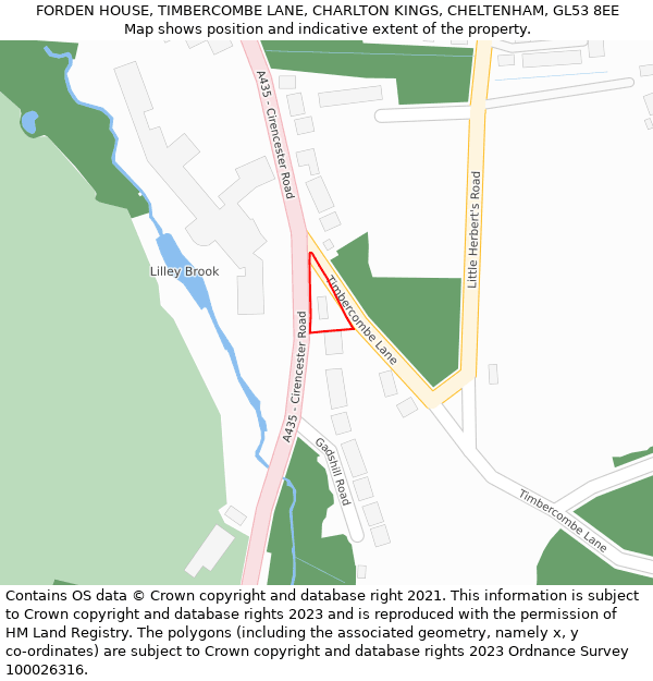 FORDEN HOUSE, TIMBERCOMBE LANE, CHARLTON KINGS, CHELTENHAM, GL53 8EE: Location map and indicative extent of plot