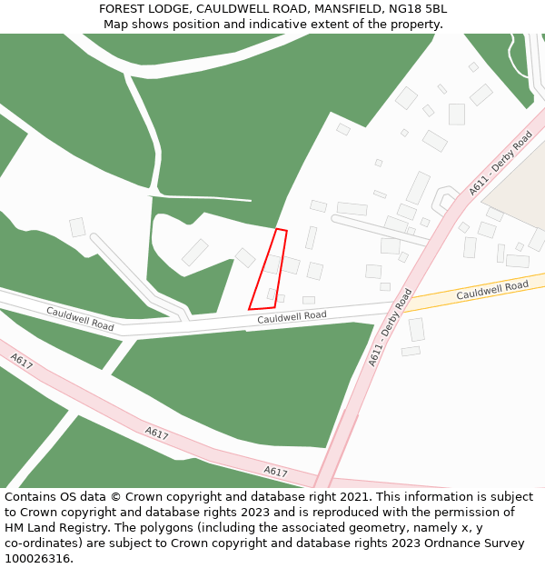 FOREST LODGE, CAULDWELL ROAD, MANSFIELD, NG18 5BL: Location map and indicative extent of plot