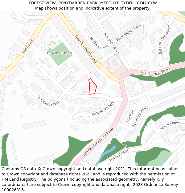 FOREST VIEW, PENYDARREN PARK, MERTHYR TYDFIL, CF47 8YW: Location map and indicative extent of plot