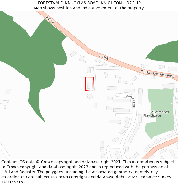 FORESTVALE, KNUCKLAS ROAD, KNIGHTON, LD7 1UP: Location map and indicative extent of plot