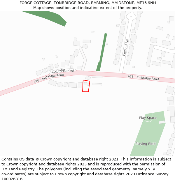 FORGE COTTAGE, TONBRIDGE ROAD, BARMING, MAIDSTONE, ME16 9NH: Location map and indicative extent of plot