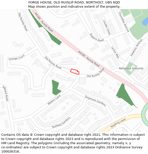FORGE HOUSE, OLD RUISLIP ROAD, NORTHOLT, UB5 6QD: Location map and indicative extent of plot