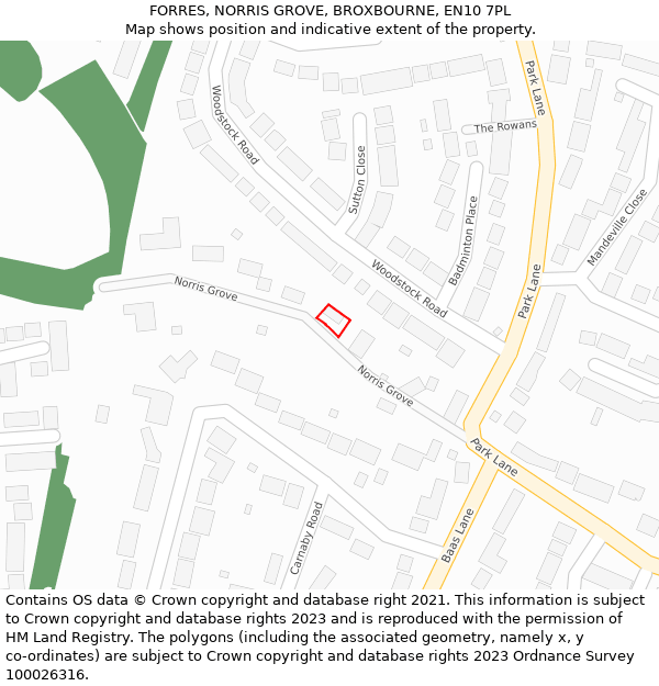 FORRES, NORRIS GROVE, BROXBOURNE, EN10 7PL: Location map and indicative extent of plot