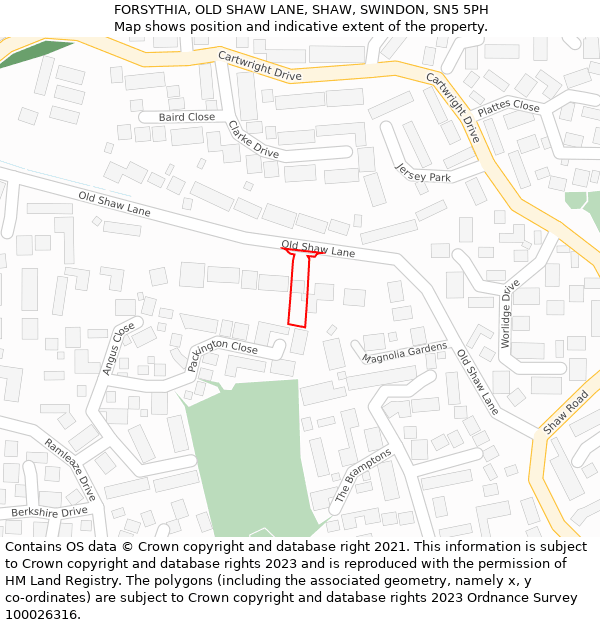 FORSYTHIA, OLD SHAW LANE, SHAW, SWINDON, SN5 5PH: Location map and indicative extent of plot