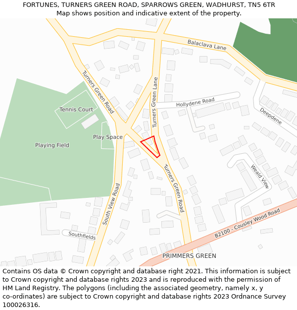 FORTUNES, TURNERS GREEN ROAD, SPARROWS GREEN, WADHURST, TN5 6TR: Location map and indicative extent of plot