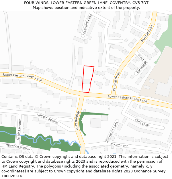 FOUR WINDS, LOWER EASTERN GREEN LANE, COVENTRY, CV5 7DT: Location map and indicative extent of plot