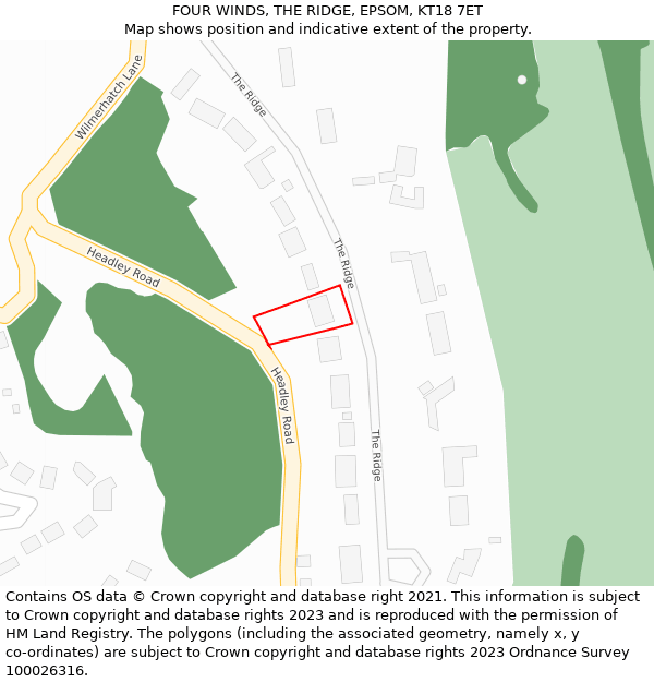 FOUR WINDS, THE RIDGE, EPSOM, KT18 7ET: Location map and indicative extent of plot