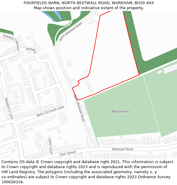 FOURFIELDS BARN, NORTH BESTWALL ROAD, WAREHAM, BH20 4HX: Location map and indicative extent of plot