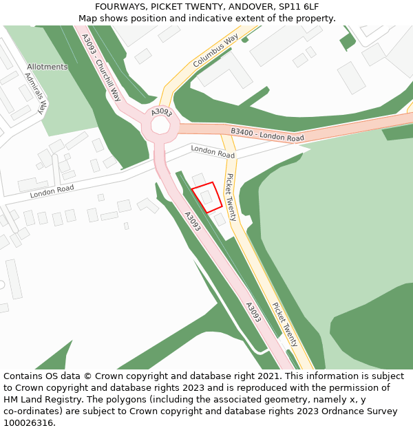 FOURWAYS, PICKET TWENTY, ANDOVER, SP11 6LF: Location map and indicative extent of plot