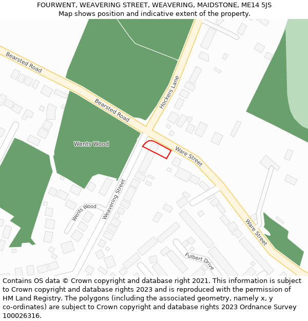 FOURWENT, WEAVERING STREET, WEAVERING, MAIDSTONE, ME14 5JS: Location map and indicative extent of plot