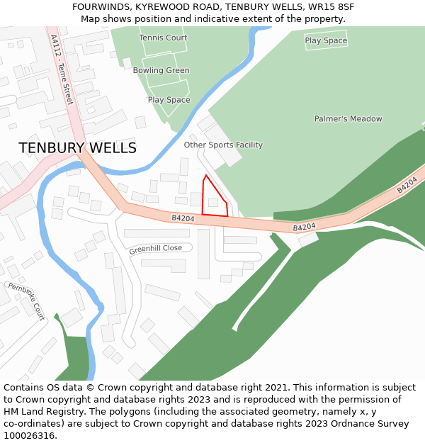FOURWINDS, KYREWOOD ROAD, TENBURY WELLS, WR15 8SF: Location map and indicative extent of plot
