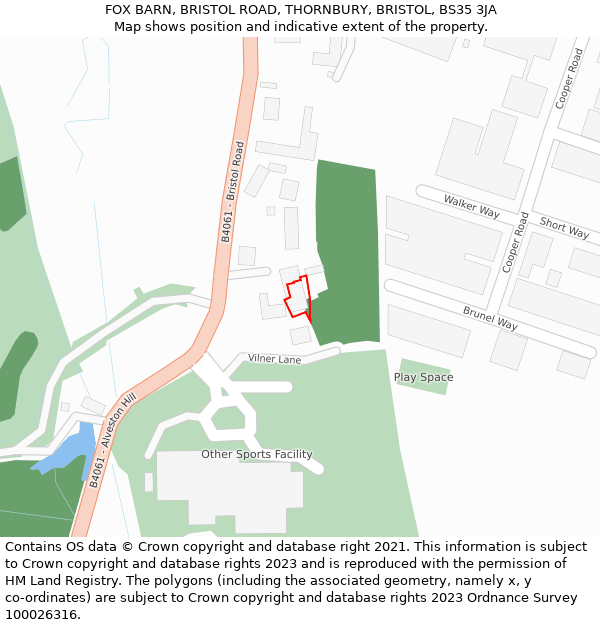 FOX BARN, BRISTOL ROAD, THORNBURY, BRISTOL, BS35 3JA: Location map and indicative extent of plot