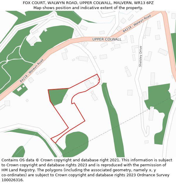 FOX COURT, WALWYN ROAD, UPPER COLWALL, MALVERN, WR13 6PZ: Location map and indicative extent of plot