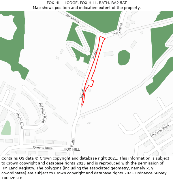 FOX HILL LODGE, FOX HILL, BATH, BA2 5AT: Location map and indicative extent of plot