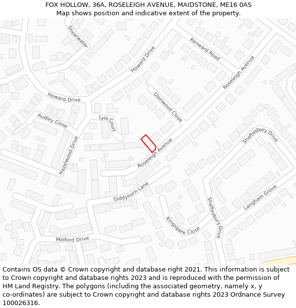 FOX HOLLOW, 36A, ROSELEIGH AVENUE, MAIDSTONE, ME16 0AS: Location map and indicative extent of plot