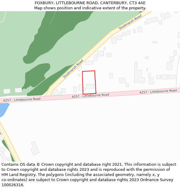 FOXBURY, LITTLEBOURNE ROAD, CANTERBURY, CT3 4AE: Location map and indicative extent of plot