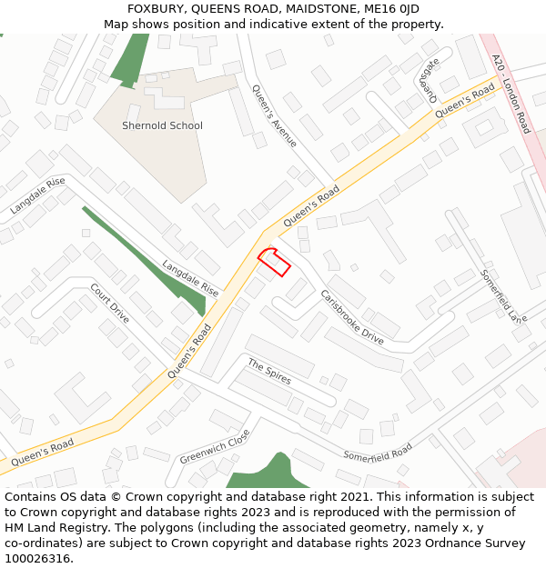 FOXBURY, QUEENS ROAD, MAIDSTONE, ME16 0JD: Location map and indicative extent of plot