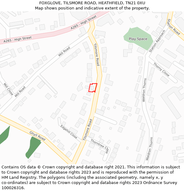 FOXGLOVE, TILSMORE ROAD, HEATHFIELD, TN21 0XU: Location map and indicative extent of plot