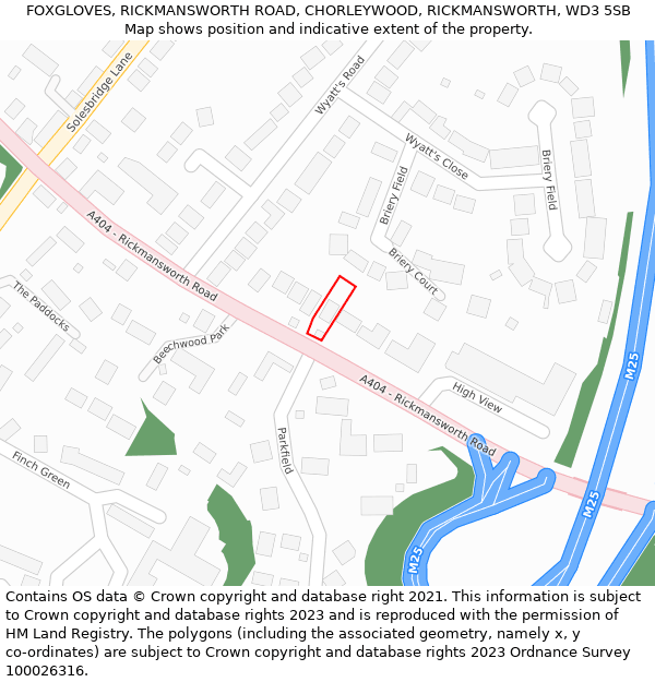 FOXGLOVES, RICKMANSWORTH ROAD, CHORLEYWOOD, RICKMANSWORTH, WD3 5SB: Location map and indicative extent of plot