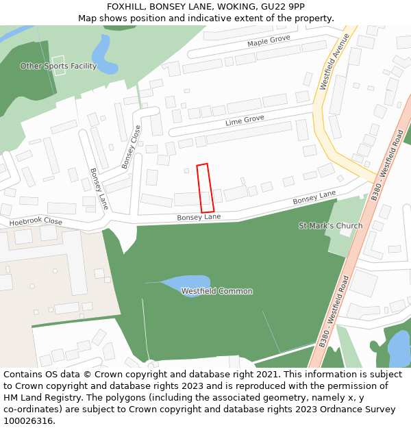 FOXHILL, BONSEY LANE, WOKING, GU22 9PP: Location map and indicative extent of plot