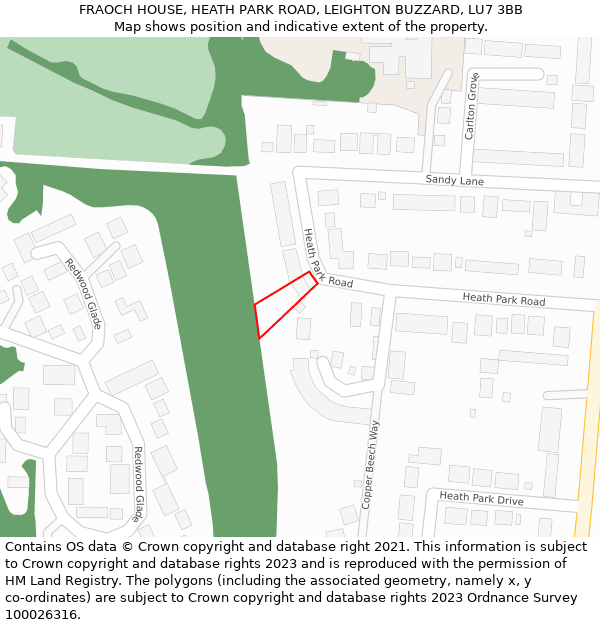 FRAOCH HOUSE, HEATH PARK ROAD, LEIGHTON BUZZARD, LU7 3BB: Location map and indicative extent of plot