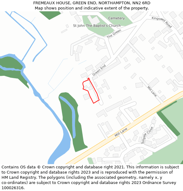 FREMEAUX HOUSE, GREEN END, NORTHAMPTON, NN2 6RD: Location map and indicative extent of plot