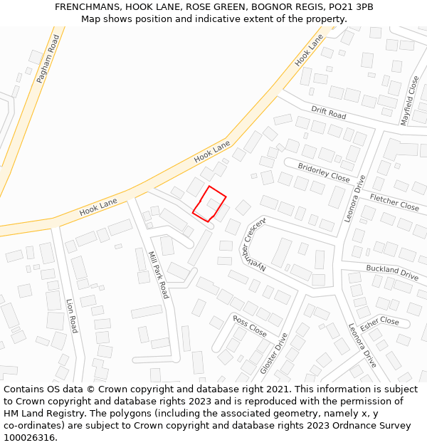 FRENCHMANS, HOOK LANE, ROSE GREEN, BOGNOR REGIS, PO21 3PB: Location map and indicative extent of plot