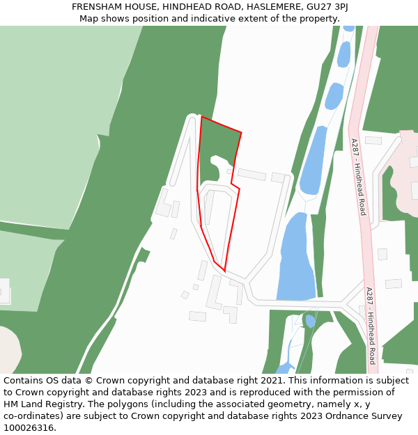 FRENSHAM HOUSE, HINDHEAD ROAD, HASLEMERE, GU27 3PJ: Location map and indicative extent of plot