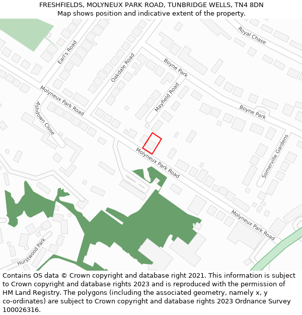 FRESHFIELDS, MOLYNEUX PARK ROAD, TUNBRIDGE WELLS, TN4 8DN: Location map and indicative extent of plot