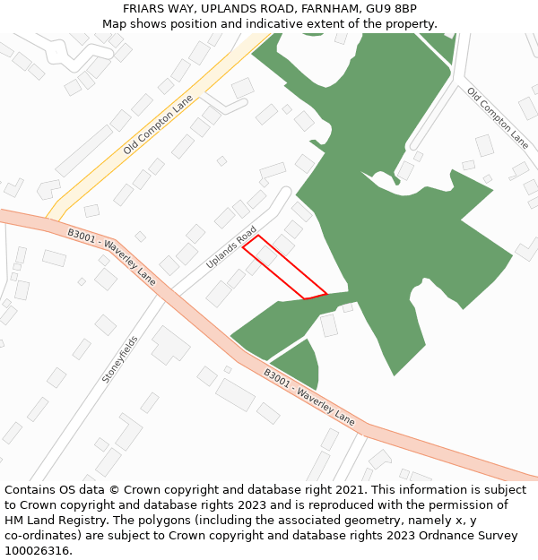 FRIARS WAY, UPLANDS ROAD, FARNHAM, GU9 8BP: Location map and indicative extent of plot