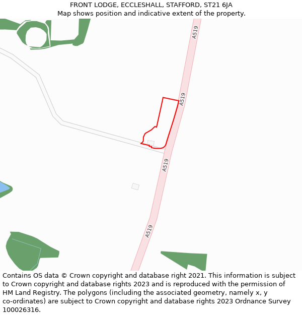 FRONT LODGE, ECCLESHALL, STAFFORD, ST21 6JA: Location map and indicative extent of plot