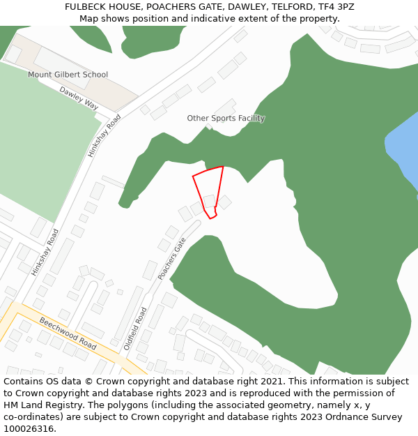 FULBECK HOUSE, POACHERS GATE, DAWLEY, TELFORD, TF4 3PZ: Location map and indicative extent of plot