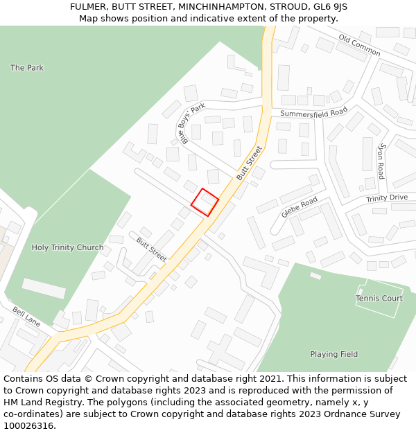 FULMER, BUTT STREET, MINCHINHAMPTON, STROUD, GL6 9JS: Location map and indicative extent of plot