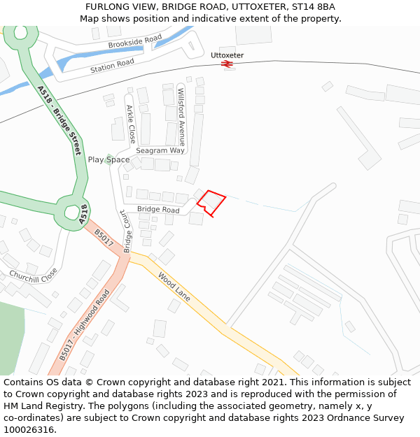 FURLONG VIEW, BRIDGE ROAD, UTTOXETER, ST14 8BA: Location map and indicative extent of plot