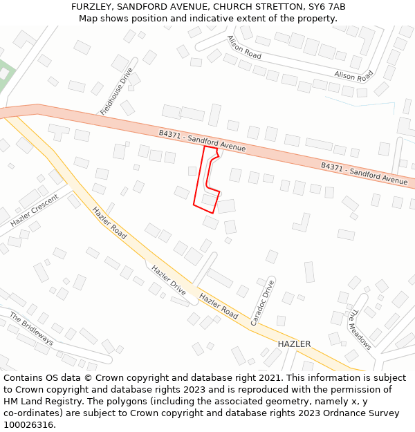 FURZLEY, SANDFORD AVENUE, CHURCH STRETTON, SY6 7AB: Location map and indicative extent of plot