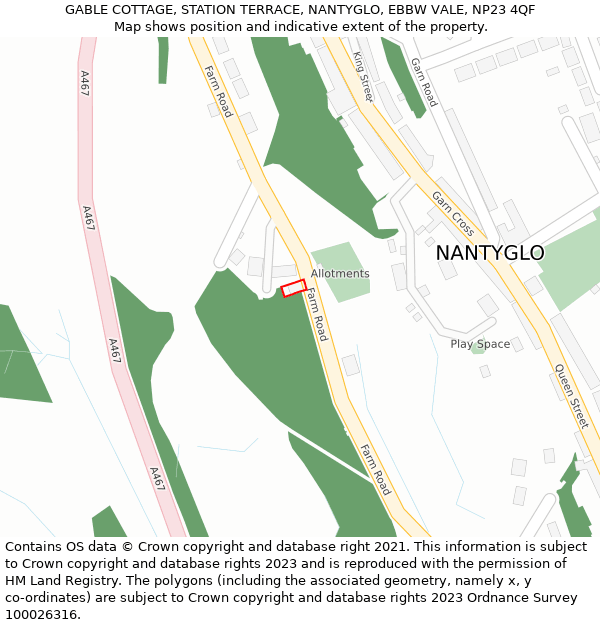 GABLE COTTAGE, STATION TERRACE, NANTYGLO, EBBW VALE, NP23 4QF: Location map and indicative extent of plot