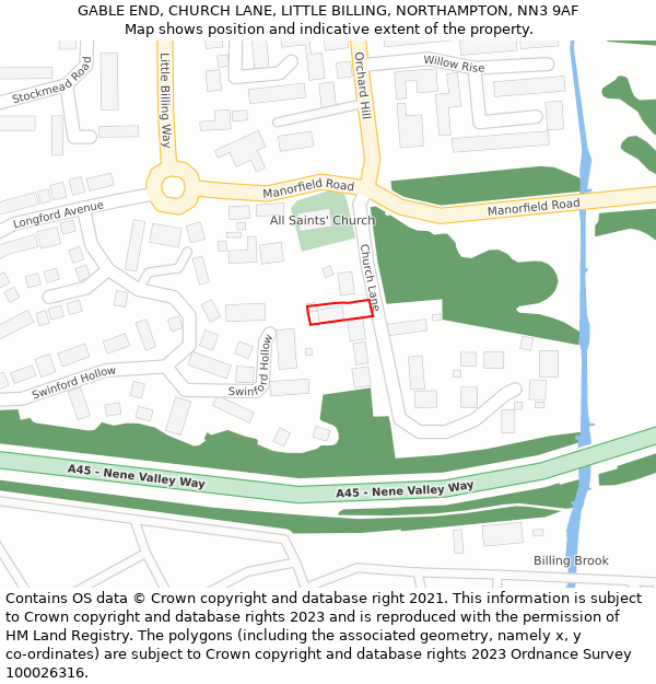 GABLE END, CHURCH LANE, LITTLE BILLING, NORTHAMPTON, NN3 9AF: Location map and indicative extent of plot
