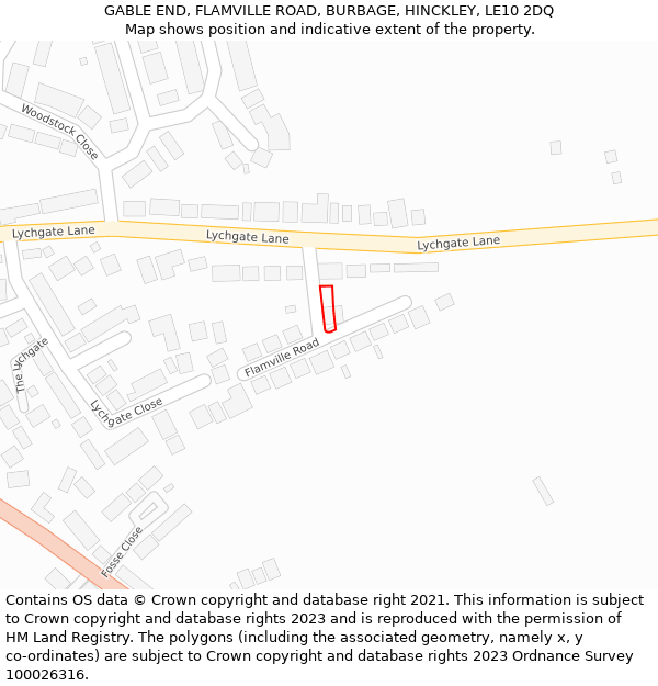 GABLE END, FLAMVILLE ROAD, BURBAGE, HINCKLEY, LE10 2DQ: Location map and indicative extent of plot