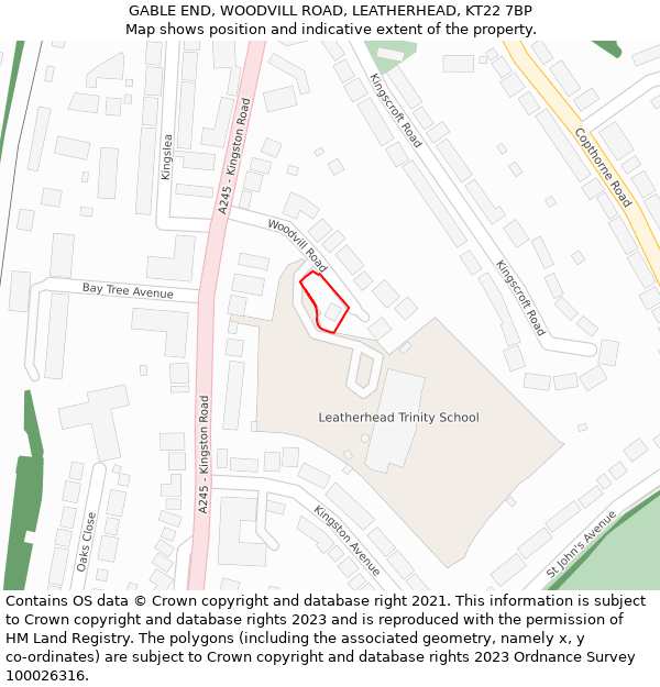 GABLE END, WOODVILL ROAD, LEATHERHEAD, KT22 7BP: Location map and indicative extent of plot