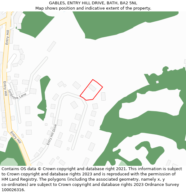 GABLES, ENTRY HILL DRIVE, BATH, BA2 5NL: Location map and indicative extent of plot