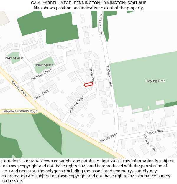 GAIA, YARRELL MEAD, PENNINGTON, LYMINGTON, SO41 8HB: Location map and indicative extent of plot