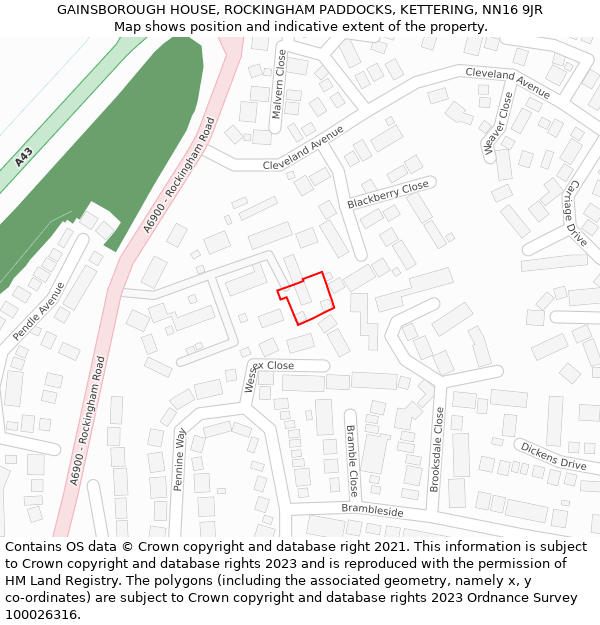 GAINSBOROUGH HOUSE, ROCKINGHAM PADDOCKS, KETTERING, NN16 9JR: Location map and indicative extent of plot