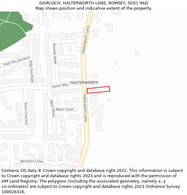 GAIRLOCH, HALTERWORTH LANE, ROMSEY, SO51 9AD: Location map and indicative extent of plot