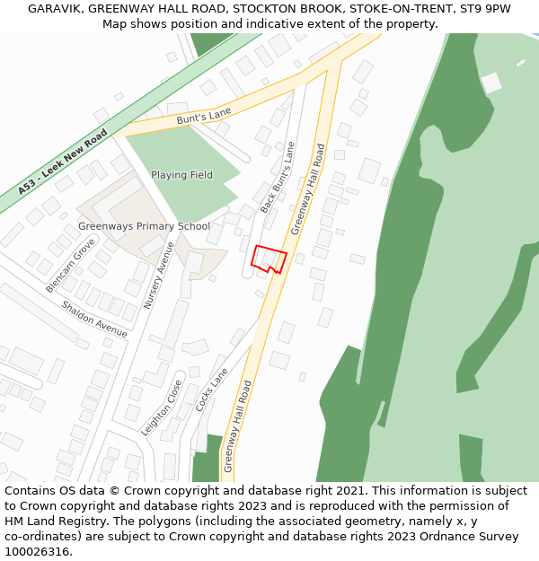 GARAVIK, GREENWAY HALL ROAD, STOCKTON BROOK, STOKE-ON-TRENT, ST9 9PW: Location map and indicative extent of plot
