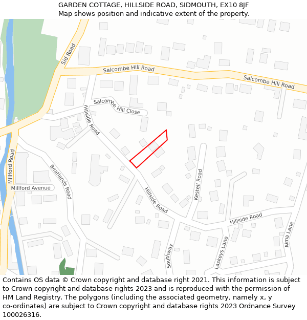 GARDEN COTTAGE, HILLSIDE ROAD, SIDMOUTH, EX10 8JF: Location map and indicative extent of plot