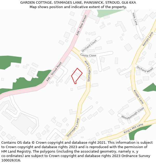 GARDEN COTTAGE, STAMAGES LANE, PAINSWICK, STROUD, GL6 6XA: Location map and indicative extent of plot
