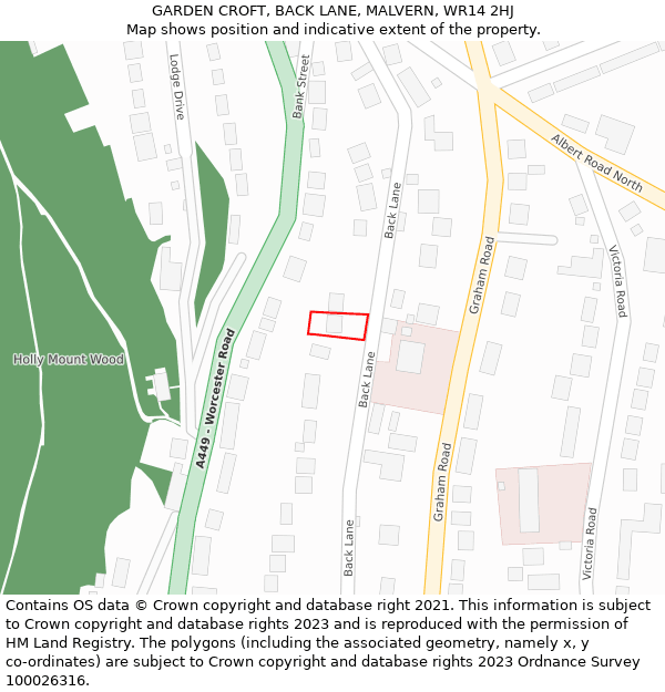 GARDEN CROFT, BACK LANE, MALVERN, WR14 2HJ: Location map and indicative extent of plot