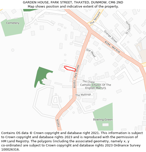GARDEN HOUSE, PARK STREET, THAXTED, DUNMOW, CM6 2ND: Location map and indicative extent of plot